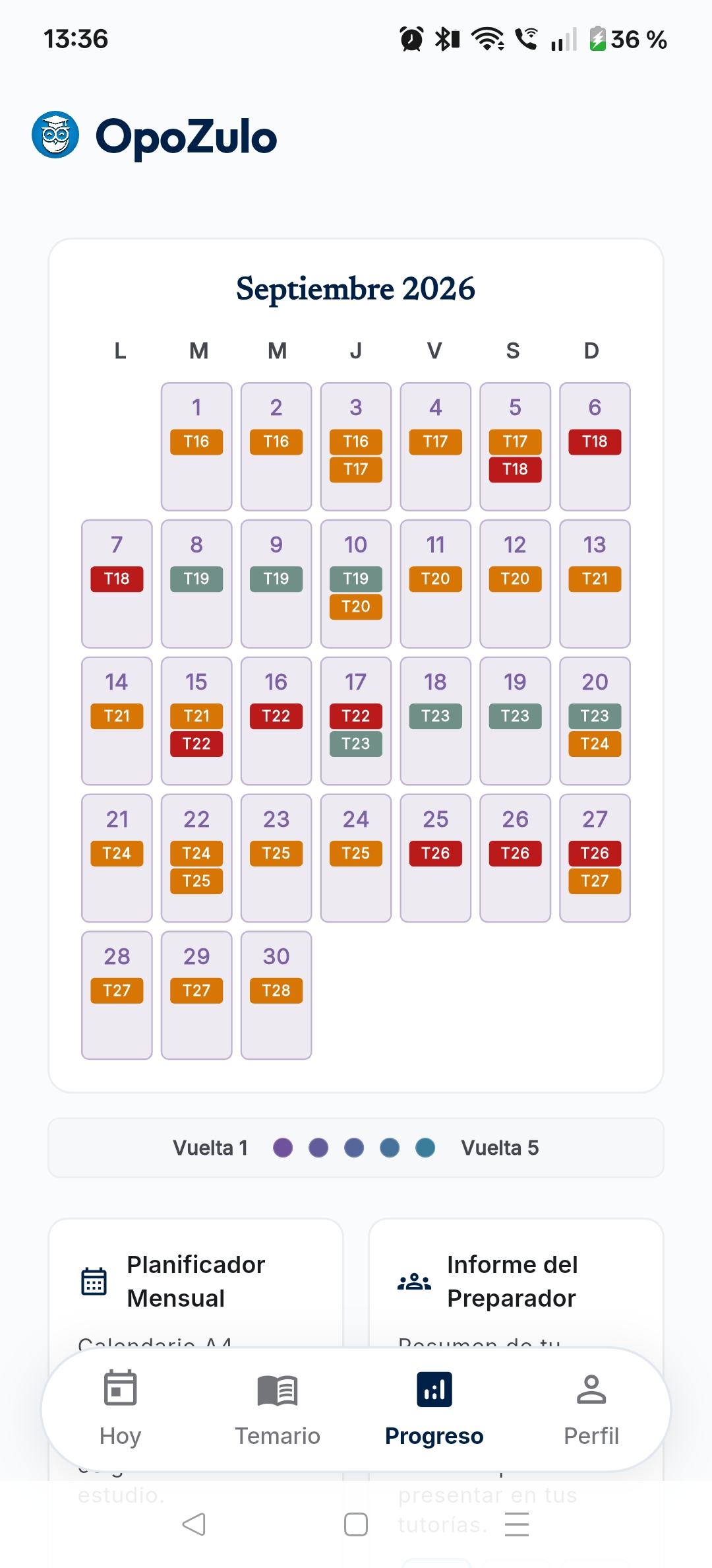 Calendario mensual de vueltas en OpoZulo